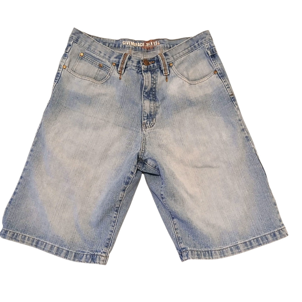 Vintage Y2K Mens 36x13.5 Denim Shorts Relaxed Give Me Face Grunge Streetwear